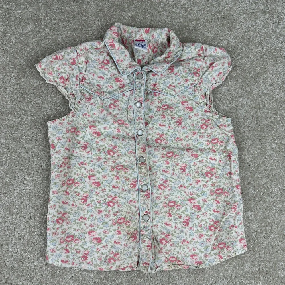 Gymboree Vintage 2001 Girls XL 6 Floral Western Snap Cotton Shirt Cap Sleeve Top
